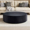 Okak Modern 35.4 Round Wood Coffee Table, Sturdy Base Drum Center Table, No Need Assembly for Living Room Apartment
