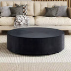 Okak Modern 35.4 Round Wood Coffee Table, Sturdy Base Drum Center Table, No Need Assembly for Living Room Apartment