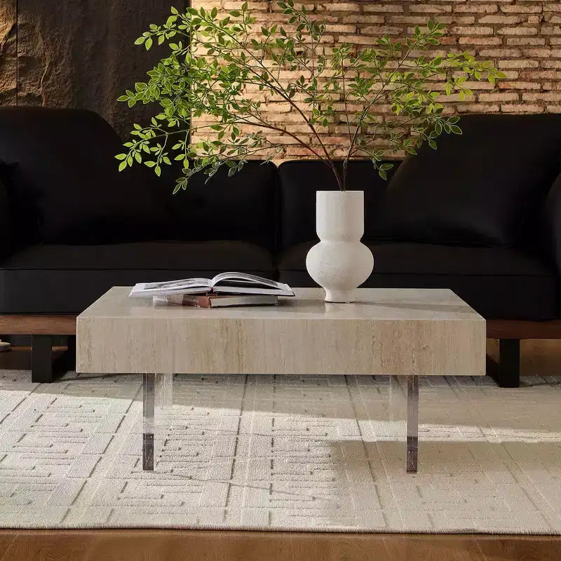 Okak Tavolini da Caffè con Bordo a Onda Moderna Set da 2, in Fibra di Vetro e Senza Montaggio, Comodini di Dimensioni da Appartamento per Soggiorno e Camera da Letto