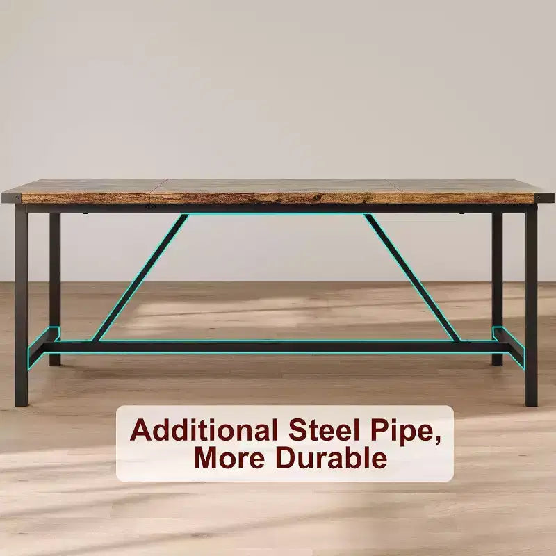 Tavolo da pranzo rettangolare da 180 cm per 8 persone, grande tavolo da cucina industriale in legno con struttura in metallo resistente, perfetto per le famiglie numerose