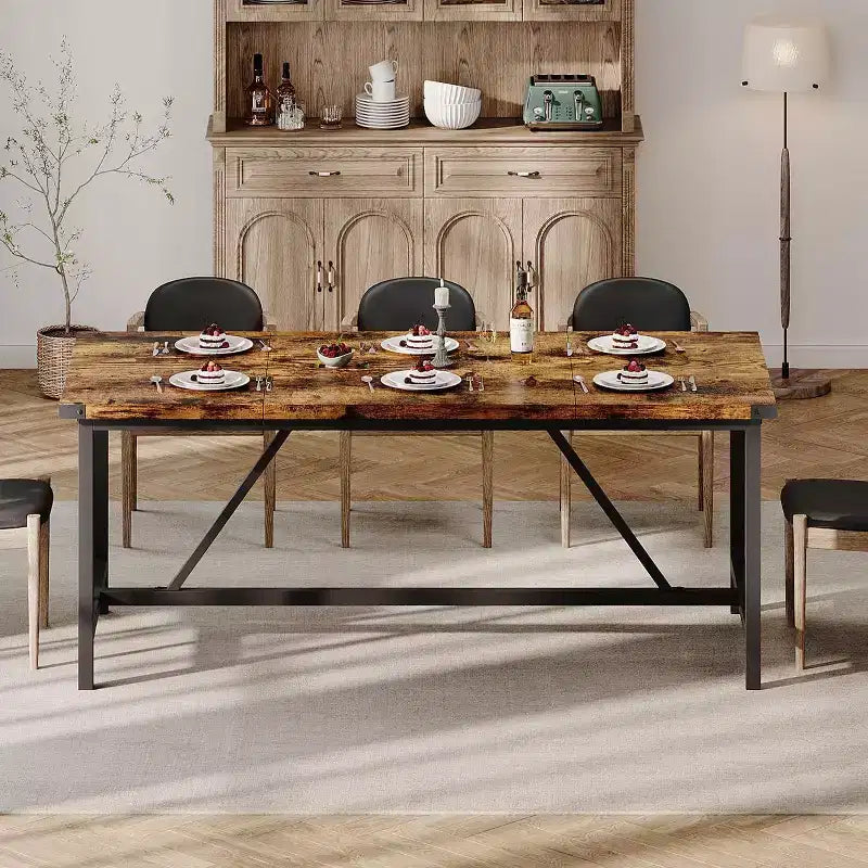 Tavolo da pranzo rettangolare da 180 cm per 8 persone, grande tavolo da cucina industriale in legno con struttura in metallo resistente, perfetto per le famiglie numerose