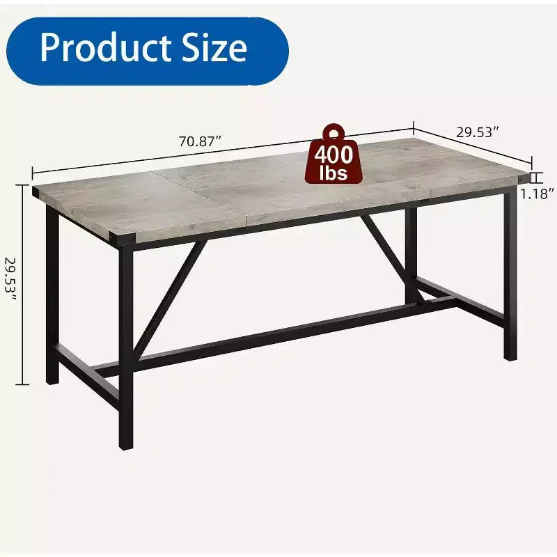 Tavolo da pranzo rettangolare da 180 cm per 8 persone, grande tavolo da cucina industriale in legno con struttura in metallo resistente, perfetto per le famiglie numerose