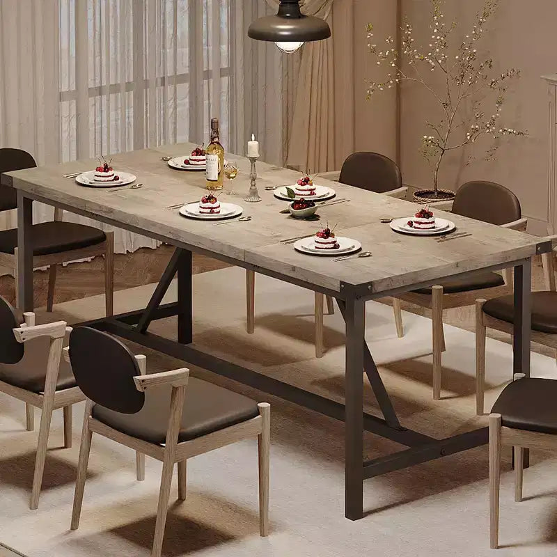 Tavolo da pranzo rettangolare da 180 cm per 8 persone, grande tavolo da cucina industriale in legno con struttura in metallo resistente, perfetto per le famiglie numerose