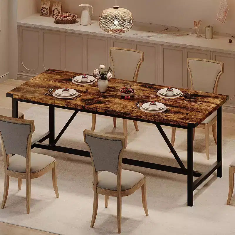 Tavolo da pranzo rettangolare da 180 cm per 8 persone, grande tavolo da cucina industriale in legno con struttura in metallo resistente, perfetto per le famiglie numerose