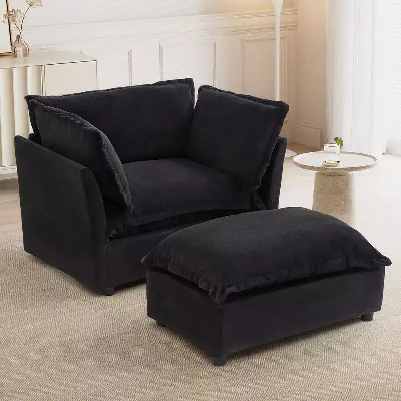 Divano poltrona Whisen Chenille con pouf mobile, seduta ampia, braccioli curvi e morbidi cuscini
