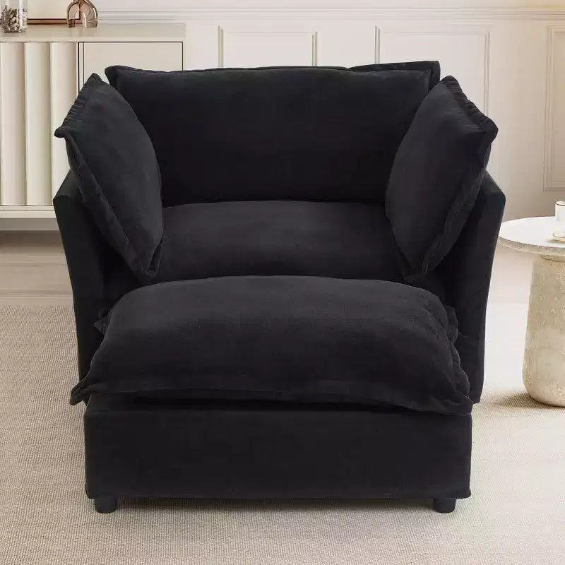 Divano poltrona Whisen Chenille con pouf mobile, seduta ampia, braccioli curvi e morbidi cuscini