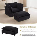 Divano poltrona Whisen Chenille con pouf mobile, seduta ampia, braccioli curvi e morbidi cuscini