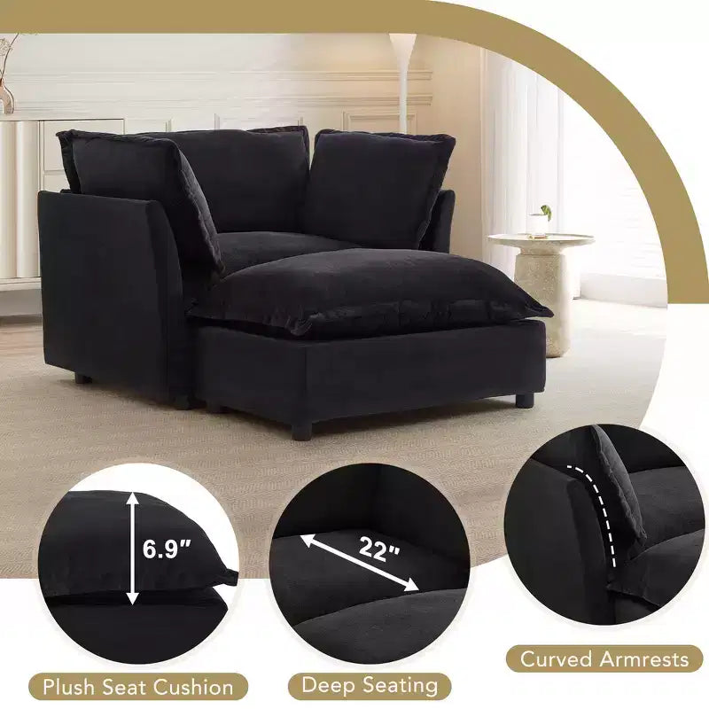 Divano poltrona Whisen Chenille con pouf mobile, seduta ampia, braccioli curvi e morbidi cuscini
