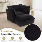 Divano poltrona Whisen Chenille con pouf mobile, seduta ampia, braccioli curvi e morbidi cuscini