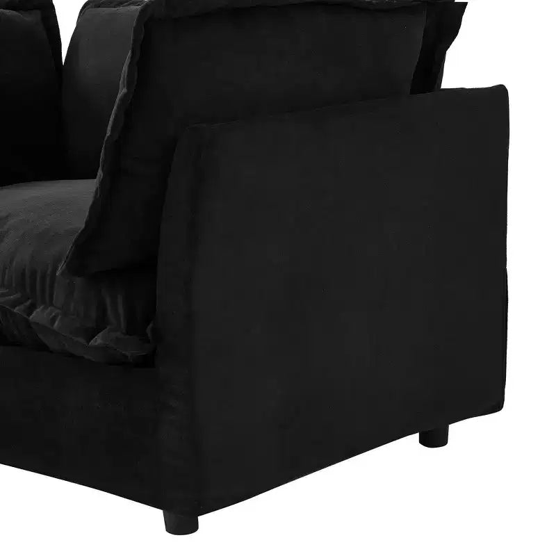Divano poltrona Whisen Chenille con pouf mobile, seduta ampia, braccioli curvi e morbidi cuscini