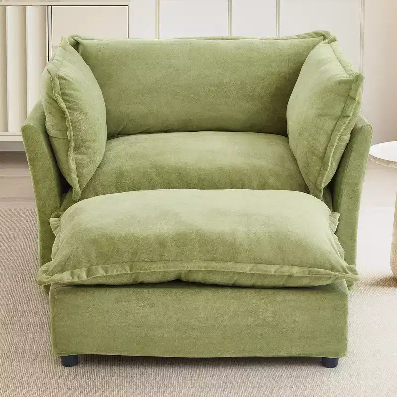 Divano poltrona Whisen Chenille con pouf mobile, seduta ampia, braccioli curvi e morbidi cuscini