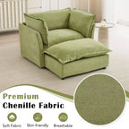 Divano poltrona Whisen Chenille con pouf mobile, seduta ampia, braccioli curvi e morbidi cuscini