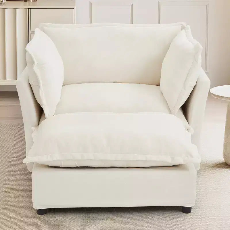 Divano poltrona Whisen Chenille con pouf mobile, seduta ampia, braccioli curvi e morbidi cuscini