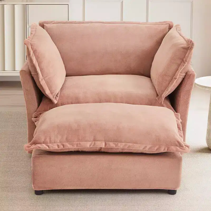 Divano poltrona Whisen Chenille con pouf mobile, seduta ampia, braccioli curvi e morbidi cuscini