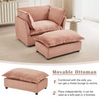Divano poltrona Whisen Chenille con pouf mobile, seduta ampia, braccioli curvi e morbidi cuscini