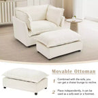 Divano poltrona Whisen Chenille con pouf mobile, seduta ampia, braccioli curvi e morbidi cuscini