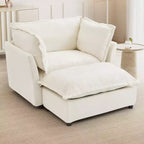 Whisen Chenille Armchair Sofa with Movable Ottoman, Wide Seat, Curved Armrests and Soft Pillows