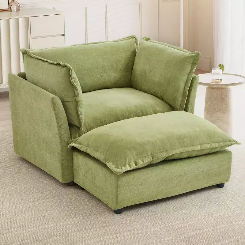 Divano poltrona Whisen Chenille con pouf mobile, seduta ampia, braccioli curvi e morbidi cuscini