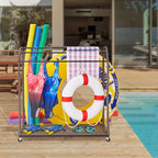 Stendino portasalviette da piscina per esterni, Stendino portasalviette autoportante, Stendino portasalviette da piscina a 5 barre con base in rattan, Stendino portasalviette da esterno in rattan intrecciato, Organizer per riporre gli oggetti