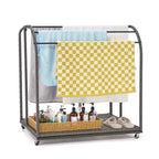 Stendino portasalviette da piscina per esterni, Stendino portasalviette autoportante, Stendino portasalviette da piscina a 5 barre con base in rattan, Stendino portasalviette da esterno in rattan intrecciato, Organizer per riporre gli oggetti