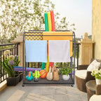 Stendino portasalviette da piscina per esterni, Stendino portasalviette autoportante, Stendino portasalviette da piscina a 5 barre con base in rattan, Stendino portasalviette da esterno in rattan intrecciato, Organizer per riporre gli oggetti