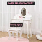 Acekool Set da Trucco per Bambini con Specchio Regolabile, Tavolo da Gioco per Bambini, Sedia e Accessori Trucco, Bianco