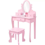 Acekool Set da Trucco per Bambini con Specchio Regolabile, Tavolo da Gioco per Bambini, Sedia e Accessori Trucco, Bianco