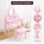 Acekool Set da Trucco per Bambini con Specchio Regolabile, Tavolo da Gioco per Bambini, Sedia e Accessori Trucco, Bianco