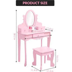 Acekool Set da Trucco per Bambini con Specchio Regolabile, Tavolo da Gioco per Bambini, Sedia e Accessori Trucco, Bianco