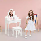Acekool Set da Trucco per Bambini con Specchio Regolabile, Tavolo da Gioco per Bambini, Sedia e Accessori Trucco, Bianco