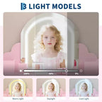 GustoWave Set da Toeletta per Bambini con Specchio Illuminato e Sgabello Tavolo Trucco con Cassetto Portaoggetti e Mensole per Ragazze dai 3 ai 9 Anni