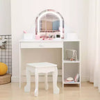 GustoWave Set da Toeletta per Bambini con Specchio Illuminato e Sgabello Tavolo Trucco con Cassetto Portaoggetti e Mensole per Ragazze dai 3 ai 9 Anni