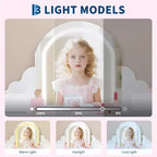 GustoWave Set da Toeletta per Bambini con Specchio Illuminato e Sgabello Tavolo Trucco con Cassetto Portaoggetti e Mensole per Ragazze dai 3 ai 9 Anni