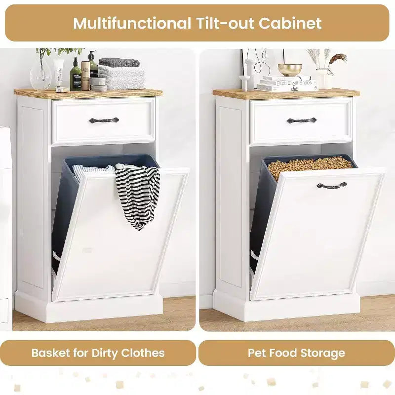 Pattumiera singola da 38 litri con apertura a ribalta - Mobiletto per raccolta differenziata, bianco, autoportante, per cucina, sala da pranzo, salotto