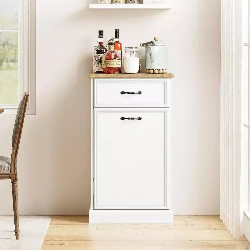 Pattumiera singola da 38 litri con apertura a ribalta - Mobiletto per raccolta differenziata, bianco, autoportante, per cucina, sala da pranzo, salotto