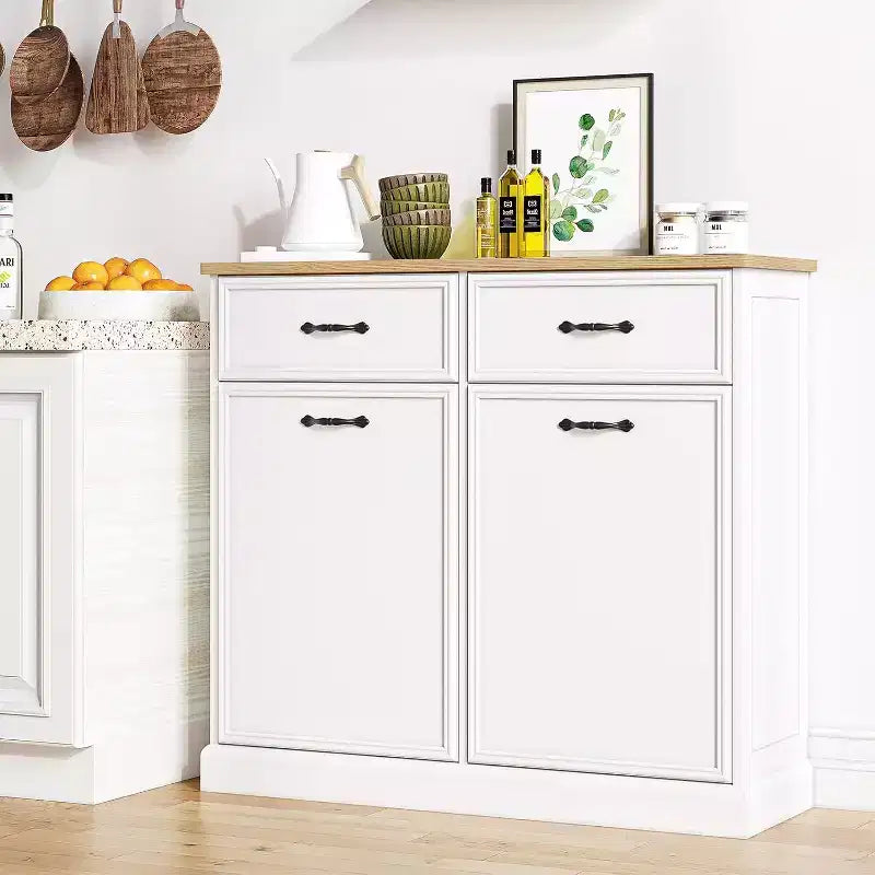 Pattumiera singola da 38 litri con apertura a ribalta - Mobiletto per raccolta differenziata, bianco, autoportante, per cucina, sala da pranzo, salotto