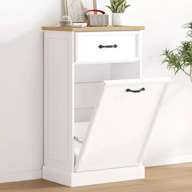 Pattumiera singola da 38 litri con apertura a ribalta - Mobiletto per raccolta differenziata, bianco, autoportante, per cucina, sala da pranzo, salotto