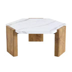 Zeus & Ruta 31-Inch Modern Hexagonal Coffee Table with White Marble Surface