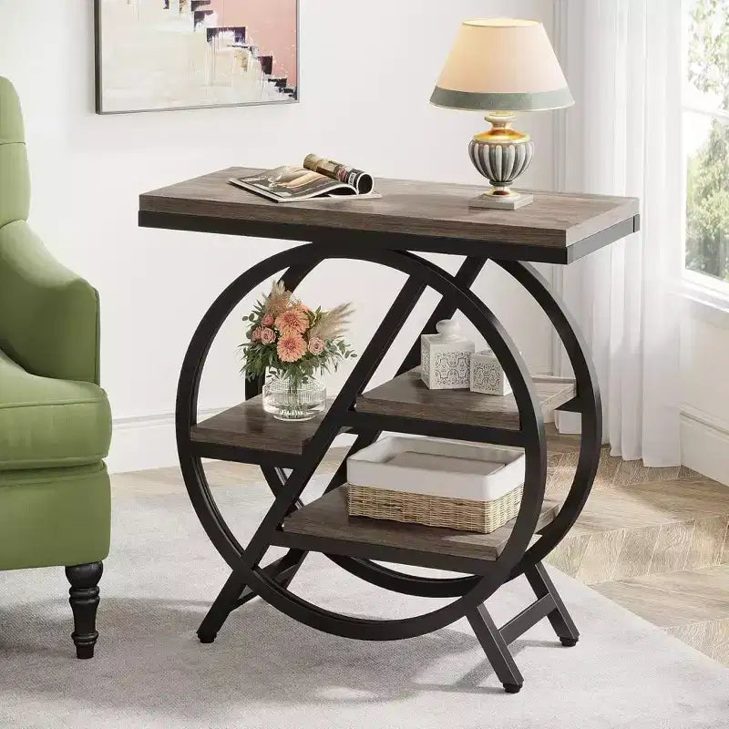 Tavolino Moderno Zeus & Ruta 25.59 Grigio con Struttura Geometrica in Metallo e 3 Ripiani Contenitori