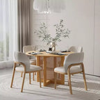 PexFix 46 x 46 Tavolo da Pranzo Cucina Rustica Rotondo in Rovere con Gambe in Rattan Intrecciato per Cucina, Bar, Soggiorno