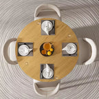PexFix 46 x 46 Tavolo da Pranzo Cucina Rustica Rotondo in Rovere con Gambe in Rattan Intrecciato per Cucina, Bar, Soggiorno
