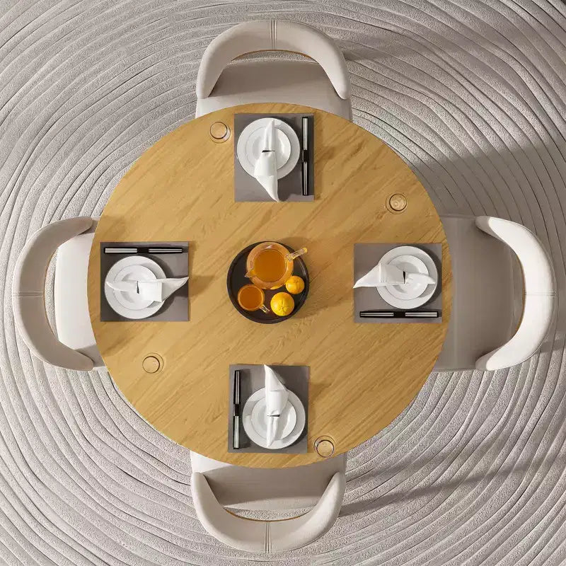 PexFix 46 x 46 Tavolo da Pranzo Cucina Rustica Rotondo in Rovere con Gambe in Rattan Intrecciato per Cucina, Bar, Soggiorno