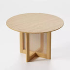 PexFix 46 x 46 Tavolo da Pranzo Cucina Rustica Rotondo in Rovere con Gambe in Rattan Intrecciato per Cucina, Bar, Soggiorno