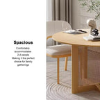 PexFix 46 x 46 Tavolo da Pranzo Cucina Rustica Rotondo in Rovere con Gambe in Rattan Intrecciato per Cucina, Bar, Soggiorno