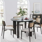 PexFix 42 Tavolo da pranzo rotondo in legno massello nero stile rustico con piano in legno per sale da pranzo moderne e riunioni di famiglia