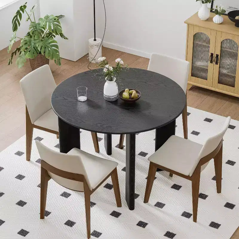 PexFix 42 Tavolo da pranzo rotondo in legno massello nero stile rustico con piano in legno per sale da pranzo moderne e riunioni di famiglia
