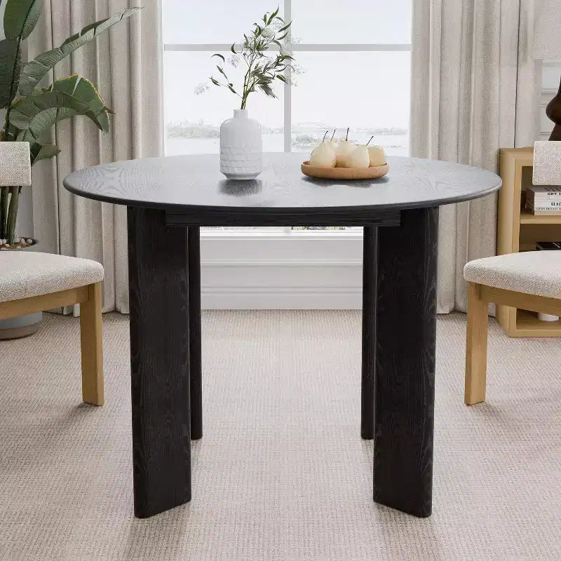 PexFix 42 Tavolo da pranzo rotondo in legno massello nero stile rustico con piano in legno per sale da pranzo moderne e riunioni di famiglia