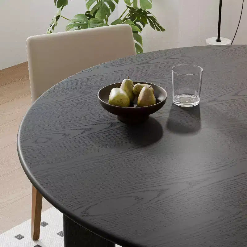 PexFix 42 Tavolo da pranzo rotondo in legno massello nero stile rustico con piano in legno per sale da pranzo moderne e riunioni di famiglia