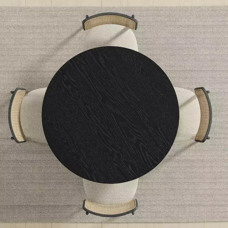 PexFix 42 Tavolo da pranzo rotondo in legno massello nero stile rustico con piano in legno per sale da pranzo moderne e riunioni di famiglia