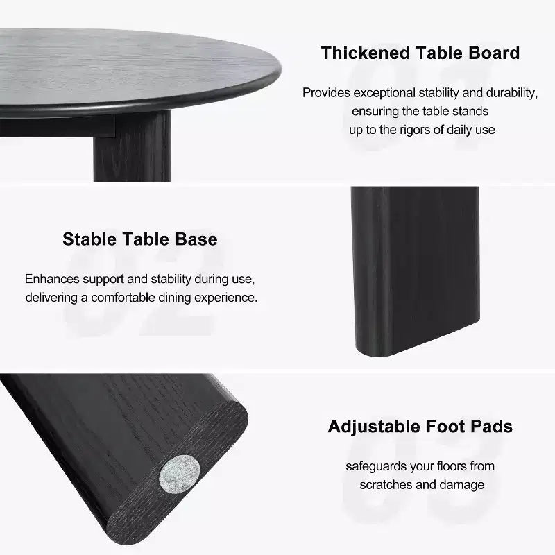PexFix 42 Tavolo da pranzo rotondo in legno massello nero stile rustico con piano in legno per sale da pranzo moderne e riunioni di famiglia